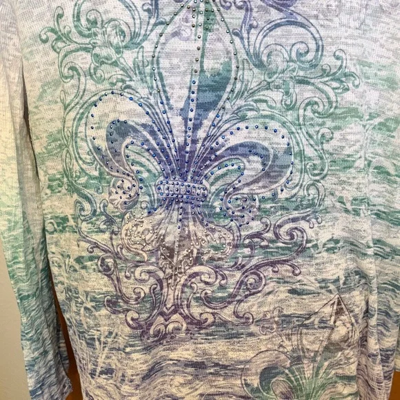 🐲🐲🐲BOGOHO🐲🐲🐲Cato Women's Long Sleeve Top with Purple and Teal Accents-22/24 - Picture 2 of 10
